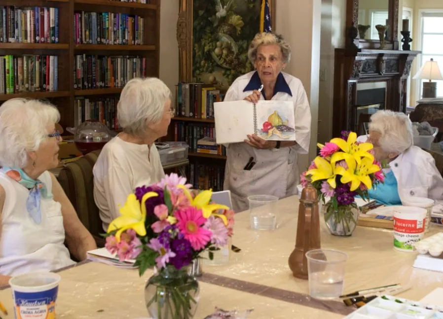 Residents participating in art activities at Gables of Ojai