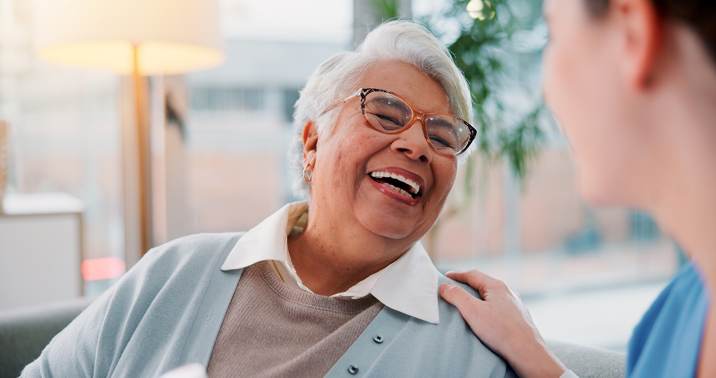 Happy senior resident at Gables of Ojai assisted living community